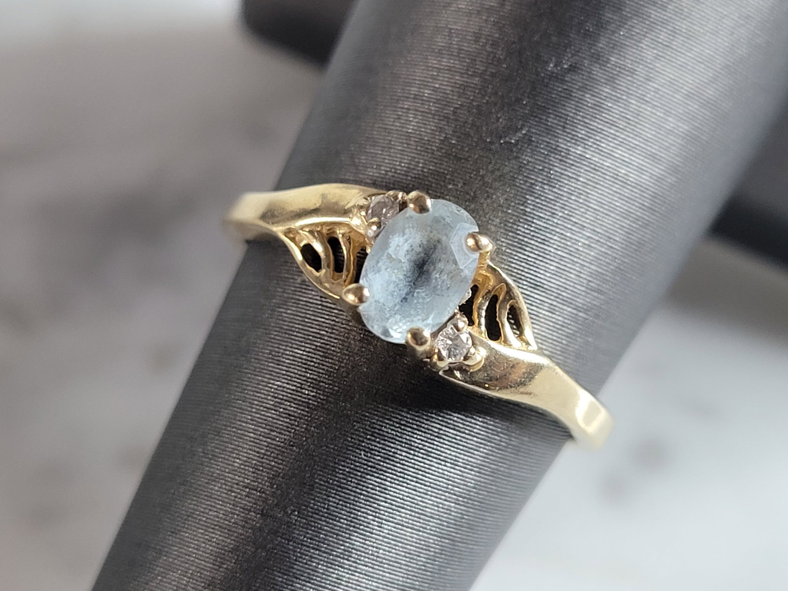Womens Vintage Estate 14K Yellow Gold Topaz & Diamond Ring (1 of 5)