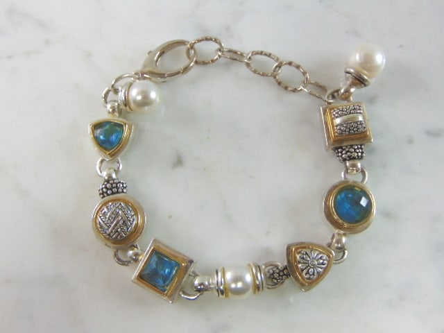 Womens Vintage Sterling Silver Aquamarine Bracelet (1 of 3)