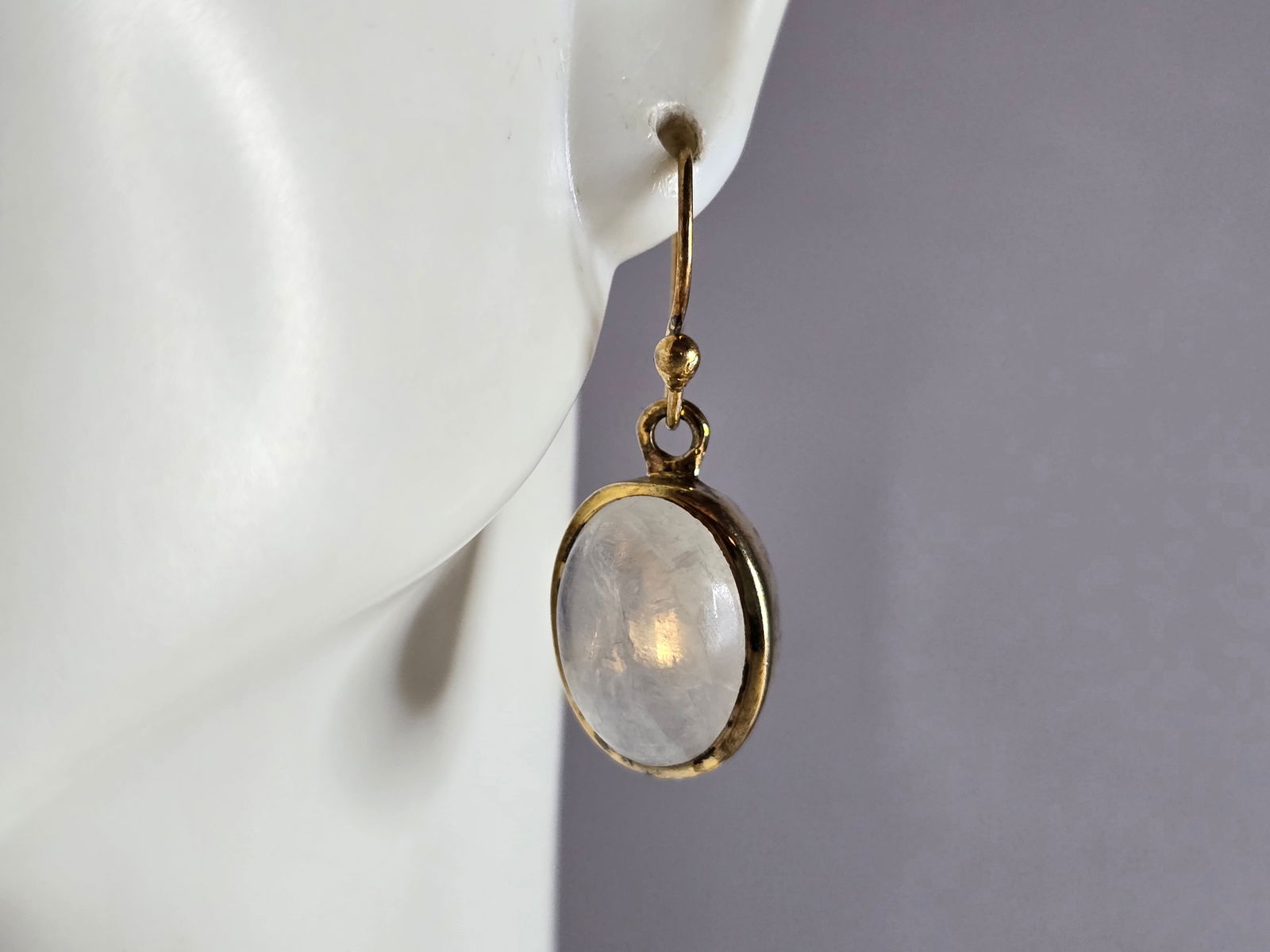 Pr Womens Vintage Estate Sterling Silver Moonstone Dangle Earrings (1 of 4)