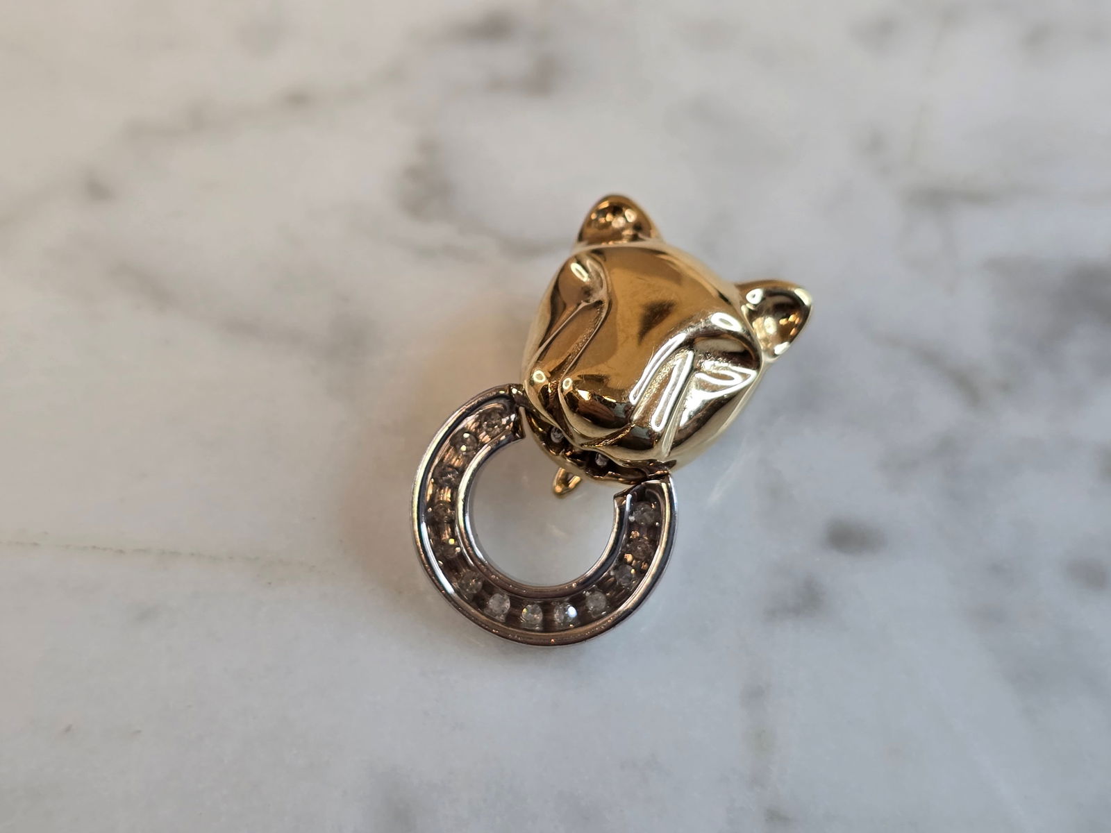 Womens Vintage Estate 10K Yellow Gold Diamond Panther Pendant (1 of 4)