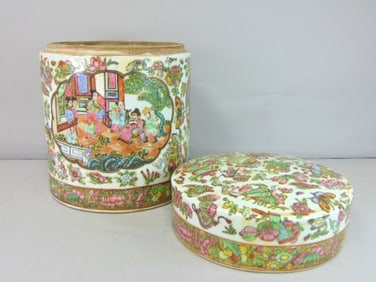 Hand Painted Chinese Rose Medallion Opium Jar