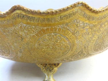 Decorative Vintage Antique Brass Floral Etched Center Piece