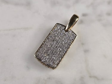 Vintage Estate 10K Gold Diamond Dog Tag Pendant