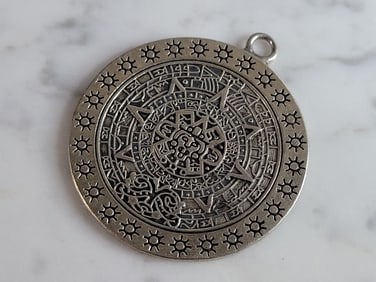 Vintage Estate Sterling Silver Mayan Aztec Calendar Pendant