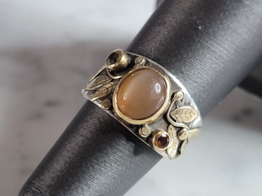 Womens Vintage Estate Sterling Silver 14k Gold Modernist Ring