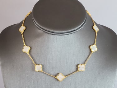 Womens Sterling Silver Gold Tone 4 Leaf Clover Necklace