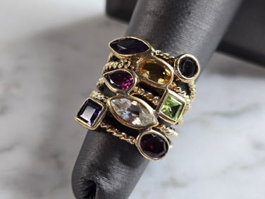 Womens Vintage Estate Sterling Silver Gold Tone Modernist Ring