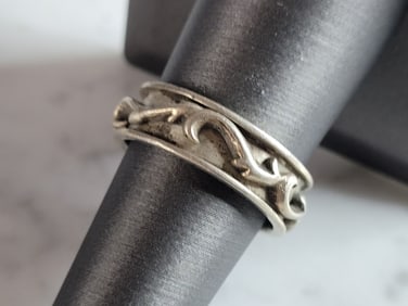 Mens Vintage Estate Sterling Silver Modernist Fidget Ring