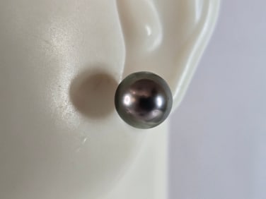 Pr Womens Vintage Estate 14K Yellow Gold Tahitian Pearl Stud Earrings