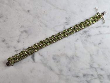 Womens Vintage Estate Sterling Silver Peridot Bracelet