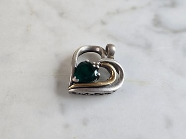 Womens Vintage Estate Sterling Silver 14k Gold Heart Pendant