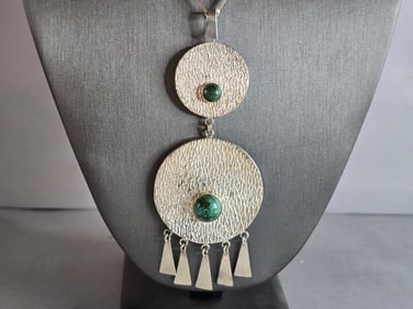 Womens Vintage Estate Sterling Silver Modernist Pendant Necklace