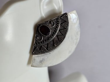 Pr Womens Vintage Estate Sterling Silver Art Deco Fan Earrings