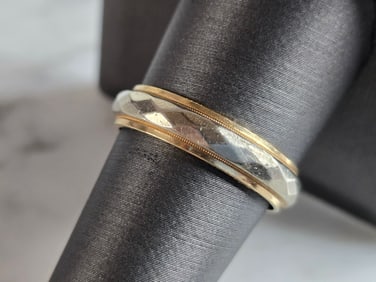 Mens Vintage Estate 14K Yellow & White Gold Wedding Band Ring