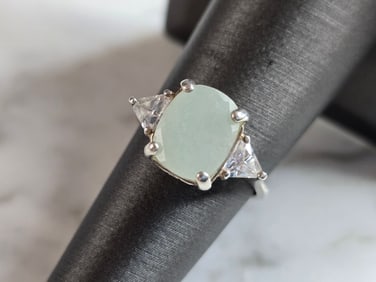 Womens Vintage Estate Sterling Silver Jadite Ring