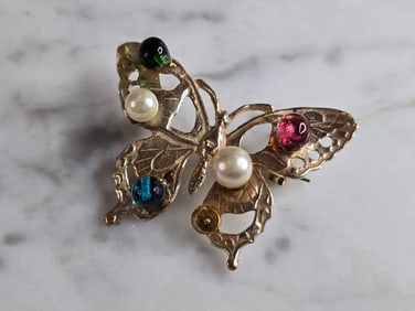 Womens Vintage Estate Sterling Silver Butterfly Brooch