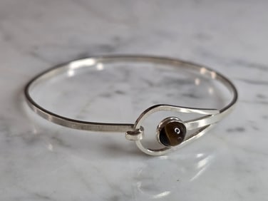 Womens Vintage Estate Sterling Silver Israel Tigers Eye Bracelet