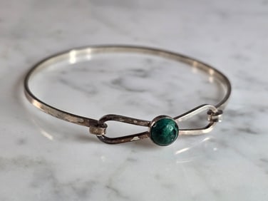 Womens Vintage Estate Sterling Silver Israel Malachite Bracelet