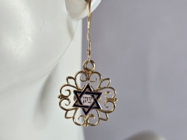 Womens Vintage Estate 14K Gold Jewish Judaica Star of David Earrings