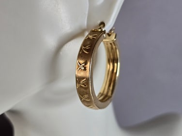 Womens Vintage Estate 14K Yellow Gold Hoop Earrings