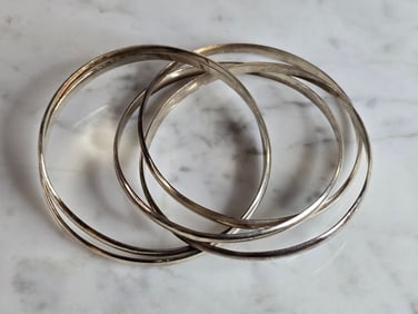 Womens Vintage Estate Sterling Silver 5 Band Trinity Bangle Bracelet