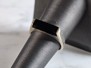 Womens Vintage Estate Sterling Silver Modernist Onyx Ring