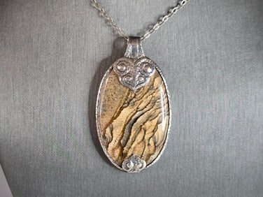 Womens Vintage Estate Sterling Silver Jasper Pendant Necklace