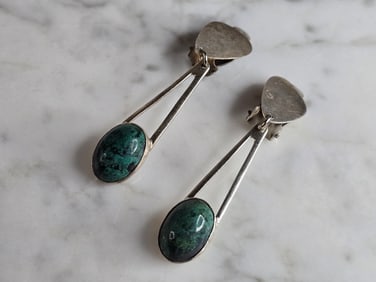 Womens Vintage Estate Sterling Silver Chrysocolla Israel Earrings