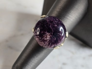 Womens Vintage Estate Sterling Silver Lepidolite ? Amethyst Ring