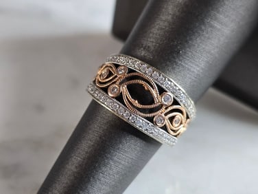 Womens Vintage Estate 14K Yellow White Gold Diamond Ring