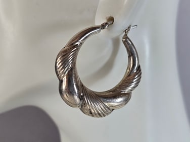 Womens Vintage Estate Sterling Silver Modernist Hoop Earrings