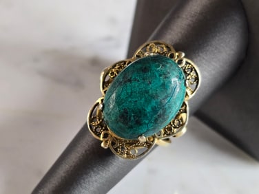 Womens Vintage Estate Sterling Silver Gold Tone Azurite Ring