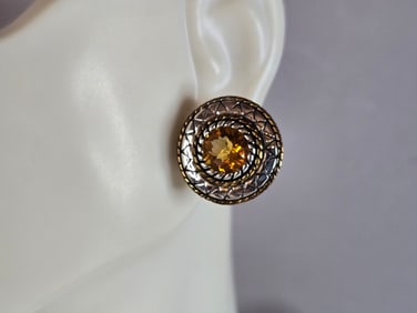 Womens Vintage Estate Sterling Silver Citrine Earrings