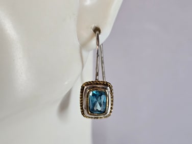 Womens Estate Sterling Silver Aqua Dangle Earrings
