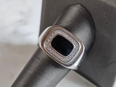 Mens Estate Sterling Silver Modernist Onyx Ring