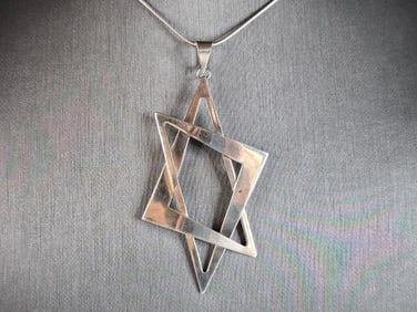 Sterling Silver Jewish Judaica Star of David Modernist Pendant Necklace