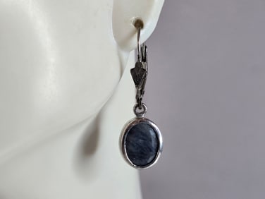 Womens Vintage Estate Sterling Silver Natural Sapphire Earrings