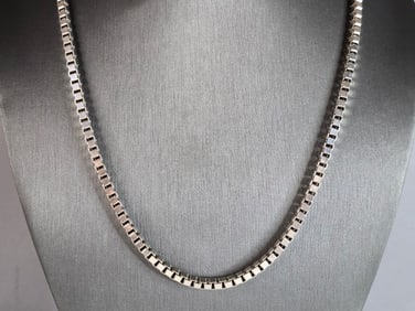 Mens Vintage Estate Sterling Silver Italian Chain Box Link Necklace