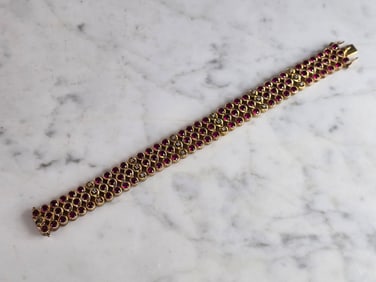 Womens Vintage Estate Sterling Silver Ruby Bracelet