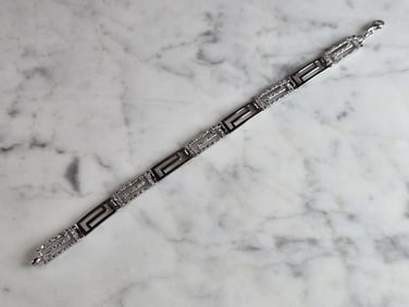 Womens Vintage Estate Sterling Silver Modernist Greek Key Bracelet