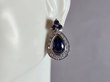 Womens Vintage Estate Sterling Silver Sapphire Earrings