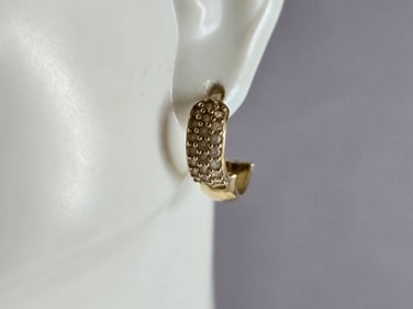 Womens Vintage Estate 14K Yellow Gold CZ Hoop Earrings