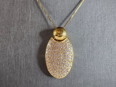 Womens Sterling Silver Modernist Gold Tone CZ Pendant Necklace