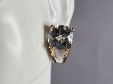 Womens Vintage Estate Sterling Silver & 14k Gold CZ Earrings