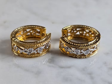 Womens Vintage Estate Sterling Silver Gold Tone Hoop Earrings