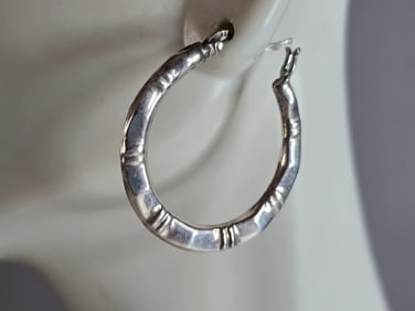 Womens Vintage Estate Sterling Silver Modernist Hoop Earrings