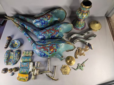 Vintage Chinese Asian Cloisonne Crane Bird Parts Plus