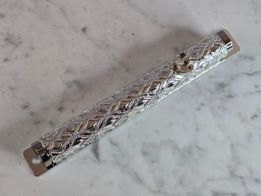 DECORATIVE COLLECTIBLE JEWISH OR JUDAICA JEWELED ENAMEL MEZUZAH