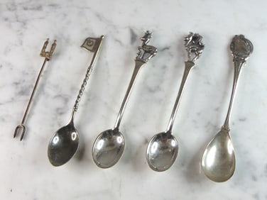 Lot of 5 Vintage .835 Coin Silver Collectible Souvenir Spoons