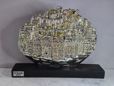 COLLECTIBLE H. KARSHI STERLING SILVER JERUSALEM CITY SCULPTURE E63